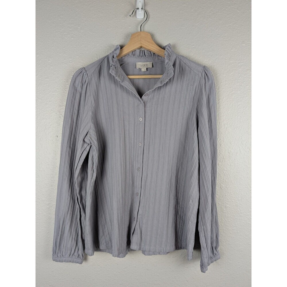 LOFT Women’s Small Texture Long Sleeve Button‎ Down Shirt Top Grey Office 140